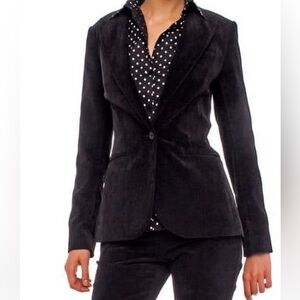 Norma Kamali Corduroy One Button Fitted Black Lined Blazer Womens Size 16